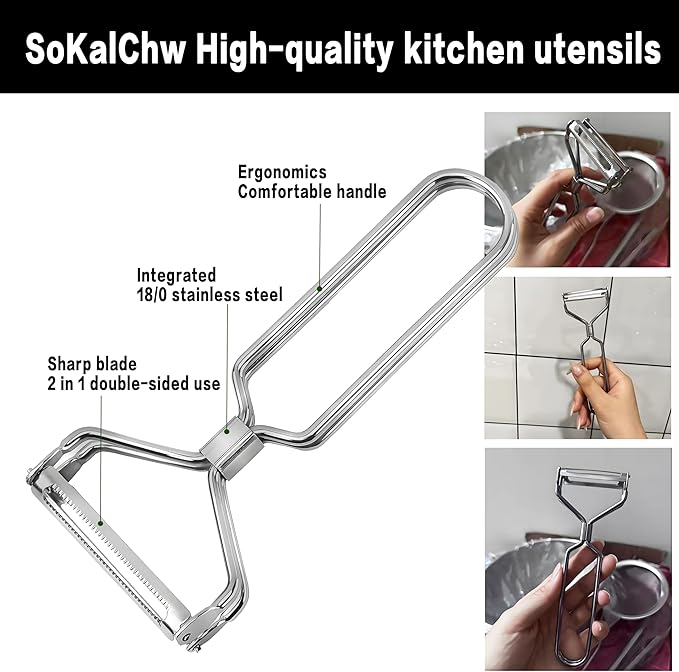 Sokalchw Best Vegetable Carrot Potato Peelers for Kitchen, Just Like Mom's old steel Fruits Peeler (Double Blade)