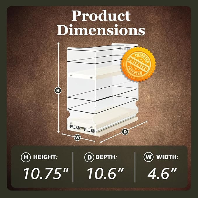 Vertical Spice - Sliding Spice Rack - Pull Out Spice Rack for Inside Cabinets, Sliding Shelves, Rack for Kitchen Cabinets - Made in USA -2 Tiers -10.6"D x 4.6"W x 10.75"H (Cream , Partially Assembled)