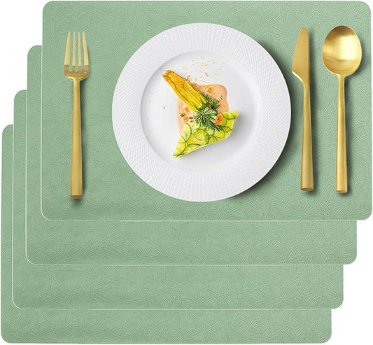Uolr Vinyl Placemats Set of 4 Faux Leather 100% Waterproof Wipeable Washable Place Mats Heat Resistant Easy Clean Non-Slip Table Mats for Indoor Outdoor. (4, Green)