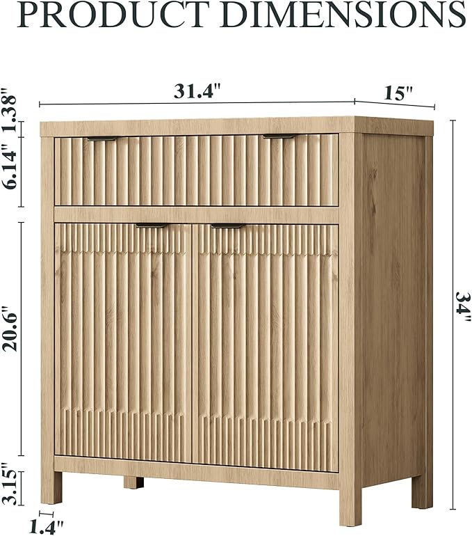 FLOWBACK Fluted Sideboard Buffet Cabinet with Large Storage,Modern Credenza Coffee Bar Cabinet with Adjustable Shelves, Farmhouse Console Table for Kitchen, Living Room, Entryway, 3 Pieces