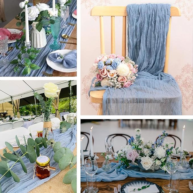 4 Pack Dusty Blue Cheesecloth Table Runner 20 x 120 inch Gauze Table Runners 10 FT Long,Semi Sheer Boho Cheese Cloth Fabric Table Runner Bulk for Wedding,Party,Baby Shower,Bridal Shower Decoration