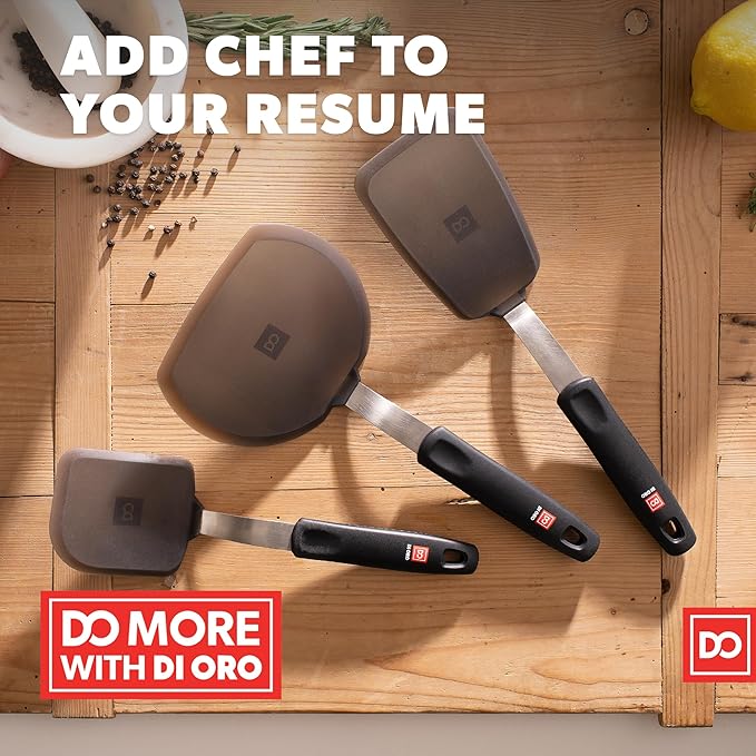 DI ORO Spatulas for Kitchen Use - Forever Warranty - 600째F Heat Resistance Silicone - Turner Spatula Set for Cooking - BPA Free Wide Pancake Spatulas - Egg Flippers for Nonstick Cookware Safe (2pc)