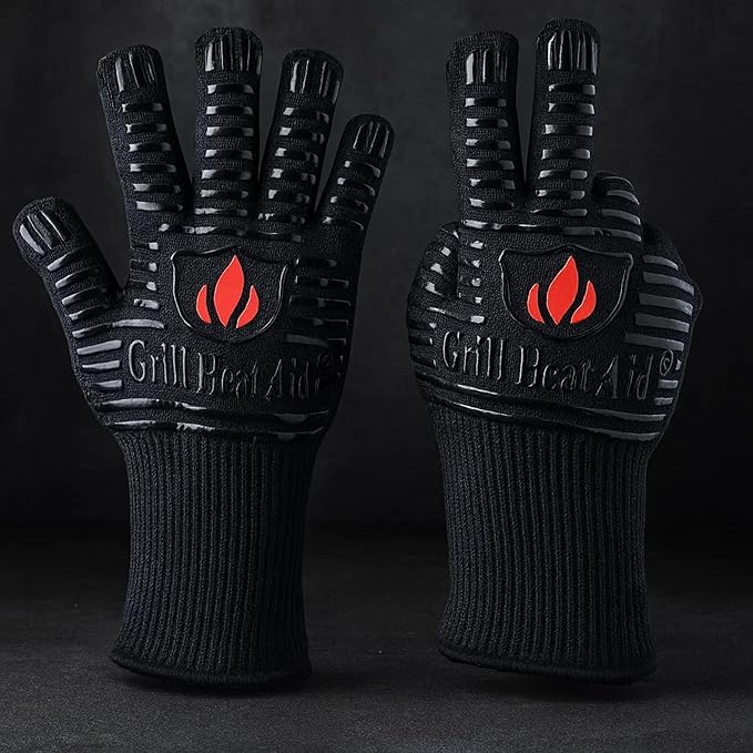 GRILL HEAT AID Extreme Heat Resistant BBQ Gloves - 1472째F Heat Proof Grill Gloves for Grilling EN407 Certified Fireproof Gloves for Fire Pit & Smoker, High Temp Grill Mitts for Outdoor Cooking & Oven