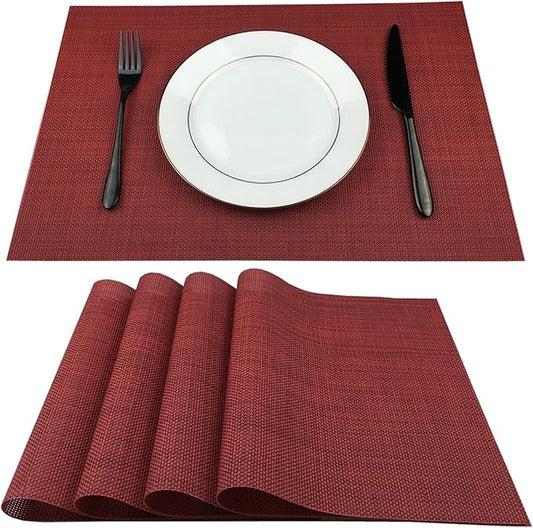 WAZAIGUR Placemats Easy to Clean Crisscross Woven Vinyl Place Mats Durable Non-Slip Heat Resistant Table Mats Placemats for Kitchen Table Set of 4,Red