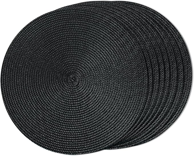 FunWheat Round Braided Placemats Set of 8 Place Mats for Dining Tables Woven Washable Non-Slip Table mats Small 13 inch(S Black, 8pcs)
