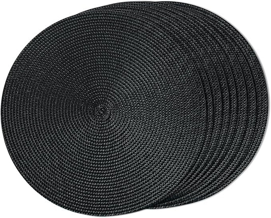FunWheat Round Braided Placemats Set of 8 Place Mats for Dining Tables Woven Washable Non-Slip Table mats Small 13 inch(S Black, 8pcs)