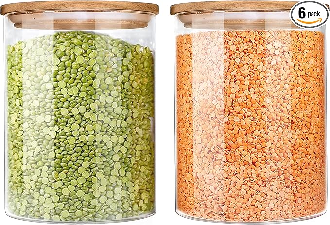 Urban Green Glass Jars with Airtight Lids, Airtight Glass Canisters set, Large Food Storage Containers with Wood Lids, 2 Pack of 100oz竊?Dry Food Pantry Jars, Flour Containers