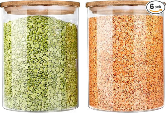 Urban Green Glass Jars with Airtight Lids, Airtight Glass Canisters set, Large Food Storage Containers with Wood Lids, 2 Pack of 100oz竊?Dry Food Pantry Jars, Flour Containers