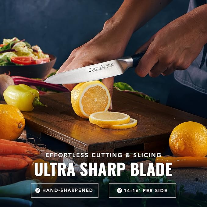 Cutluxe Kitchen Utility Knife, 5.5" Paring Kitchen Knife ??Razor Sharp Blade, High Carbon German Steel, Full Tang Ergonomic Handle Design ??Artisan Series