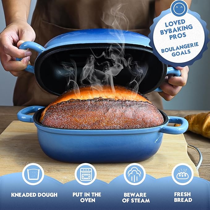 Dutch Oven for Bread Baking 9x6 Inch - 2.5QT Bread Pans for Homemade Bread Cast Iron Bread Pan Dutch Oven Loaf Pan with Lid and Loop Handles for Homemade Breadmaking