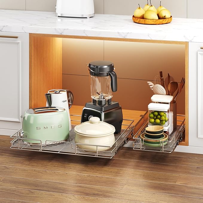 Pull Out Cabinet Organizer 31쩍" W x 21쩍" D, Heavy Duty Cabinet Pull Out Shelves, Slide Out Drawers Organization for Kitchen Cabinets Bathroom