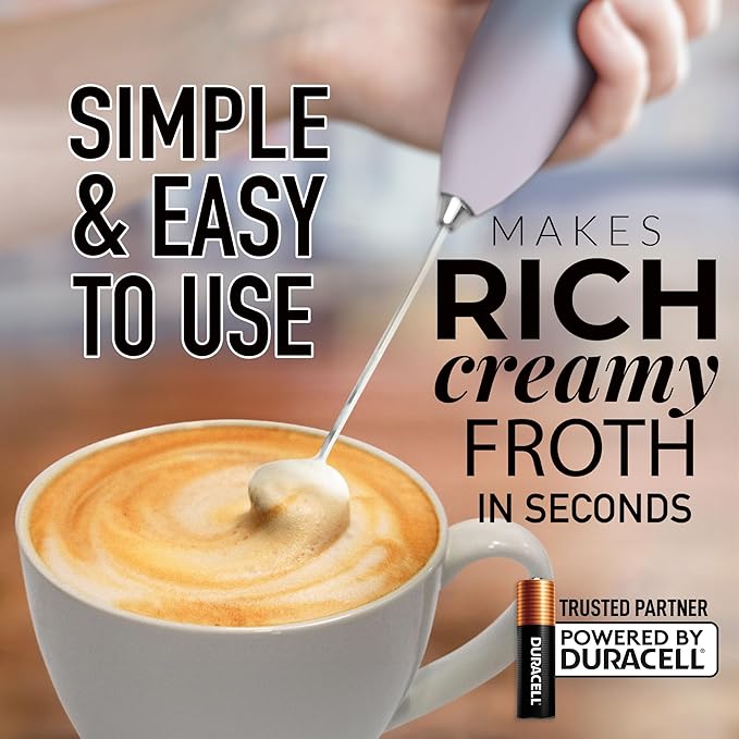 Zulay Kitchen Milk Frother Handheld Electric Whisk with AA Duracell Batteries ??Durable Drink Mixer for Coffee, Lattes, Cappuccinos & More - Cloud