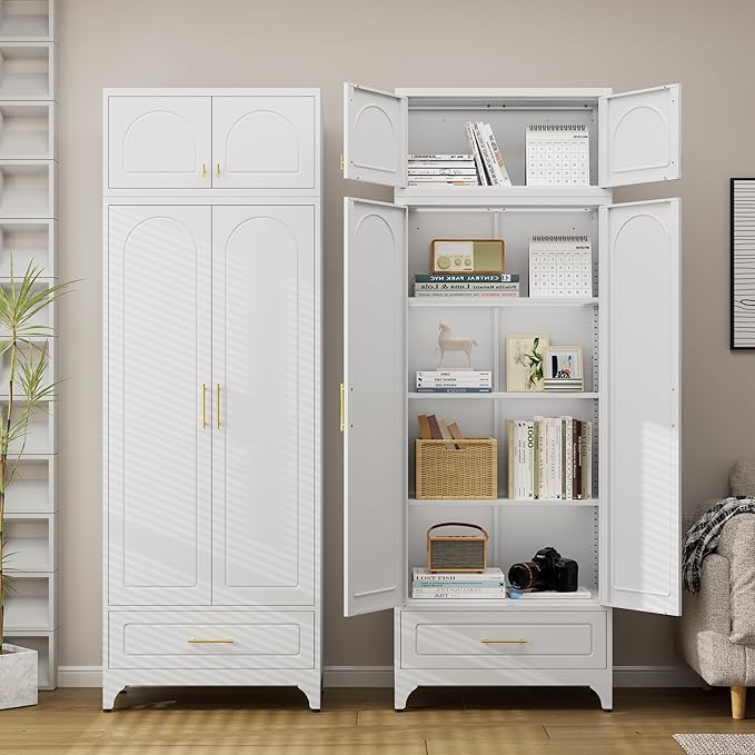 90??Tall Kitchen Pantry Cabinet,Storage Cabinet with Doors and Adjustable Shelves,Modern Kitchen Hutch Cabinets,Freestanding Cupboard for Living Room