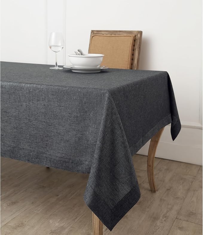 Solino Home Linen Tablecloth 60 x 144 Inch - 100% Pure Linen Charcoal Grey Table Cloth for Rectangle Tables - Athena, Machine Washable Tablecloth for Winter, Spring