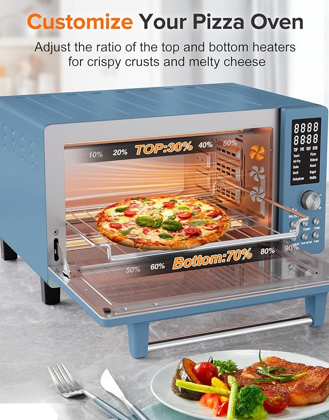 Nuwave Bravo Pro Smart Air Fryer Toaster Oven Combo, Airfryer Convection Oven Countertop, 10-in-1 Functions with Quicker & Even Crisp Technology, 1800W, 50-450째F, PFAS-Free, 21QT, Cozy Blue