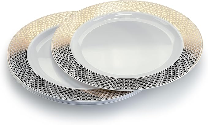 " OCCASIONS " 40 pcs Chargers pack Wedding Party 12'' Disposable Plastic Charger Plates/Chargers (Celebration White & Gold)