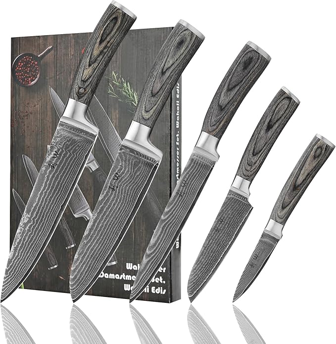Wakoli EDIS 5-Piece Damascus Kitchen Knife Set ??Professional Kitchen Knives with VG10 Core, 67-Layer Damascus Steel Blades and Ergonomic Pakkawood Handles ??Premium Chef Knife Set in Gift Box