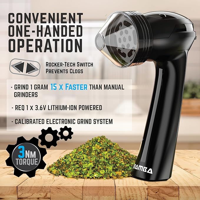 Mamba Grinder Electric Spice Grinders. Easy to Load One-Handed Use 1g USB Rechargeable Mill