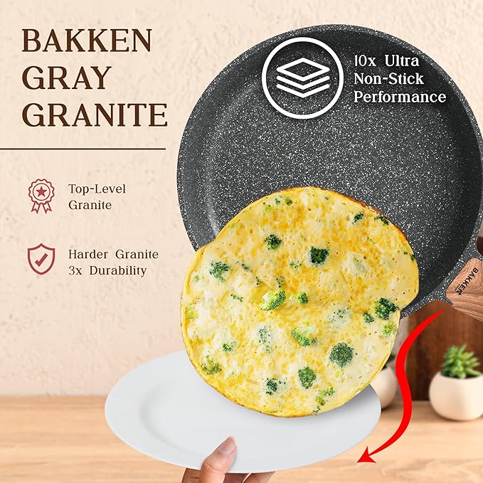 Bakken-Swiss 14-Piece Kitchen Cookware Set ??Granite Non-Stick ??Eco-Friendly ??PFOA, PFOS, and PTFE Free for All Stoves & Oven-Safe - Marble coatin