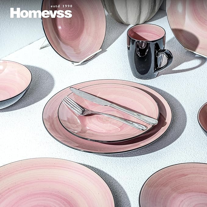 Stoneware Sonoma 16pc Dinnerware Set, Black + Speckled Spin Wash Rose