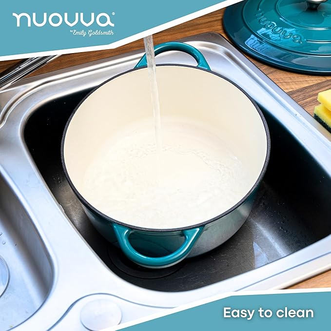 Cast Iron Dutch Oven with Lid ??Non-Stick Ovenproof Enamelled Casserole Pot ??Sturdy Dutch Oven Cookware ??Teal, 7.3-Quart, 30cm ??by Nuovva