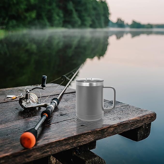 Clear Water Home Goods - (Bulk Pack of 12-15 oz Double Wall Coffee Mug with Lid and Handle, Double Insulated Stainless Steel Travel Tumbler Cup - Powder Coated - Dark Gray
