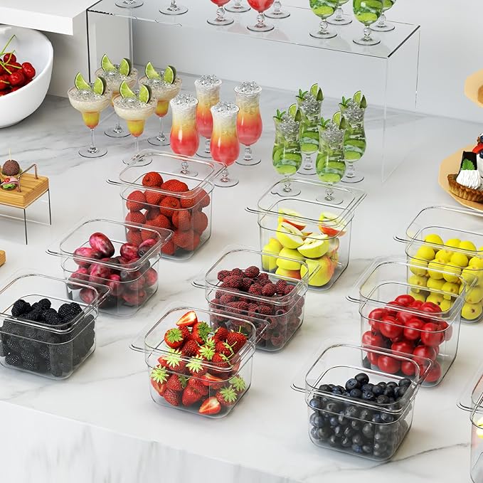 6 Pack Plastic Food Pan with Lid 1/6 Size 4 Inch Deep Restaurant Clear Food Storage Containers with lids Polycarbonate Commercial Hotel Pans for Fruits Vegetables Beans Corns (6 PCS, 4'' Deep)