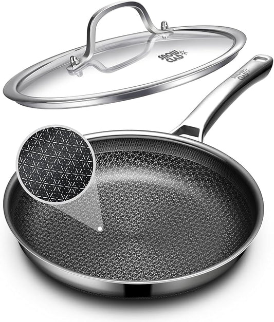 Non Stick Frying Pans 12 inch, Hybrid Frying Skillets Nonstick with Lid,non stick Stainless Steel Pans, Dishwasher and Oven-Safe Chef Pan, Induction Compatible Cooking Pan, PFOA Free Cookware