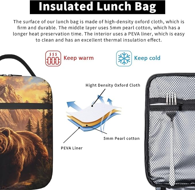 VANZEV Bear Lunch Box for Adults Women Girls Boys Kids Animal Lunch Box Insulated Cooler Reusable Lunch Bag Container Gifts for Work Office Picnic Travel School