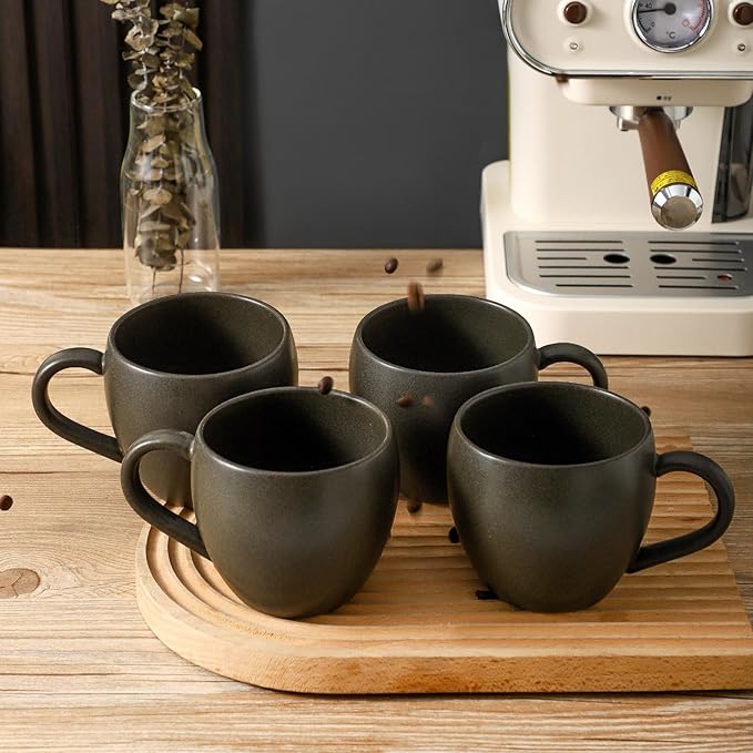 Coffee Mugs Set of 4, Stoneware 16 Oz Coffee Mugs for Cappuccino Latte Cocoa and Tea, Ceramic Coffee Cups with Handle,Black Mugs for Housewarming Gifts, Microwave and Dishwasher Safe