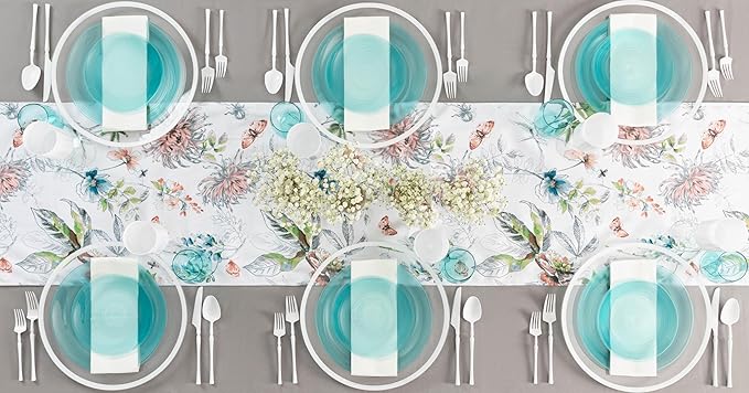 PLASTICPRO 32 Pieces Crystal Design Plastic Plates Combo Pack 7 inch and 10 inch Elegant Disposable Plates, Transparent Aqua Blue