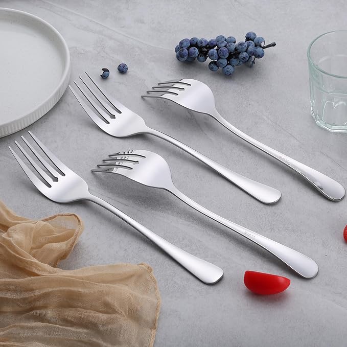 E-far Large Serving Forks Set of 4, 9.9 Inch Stainless Steel Serving Utensils Set, Big Buffet Forks for Party Catering Wedding Kitchen Restaurant, Dishwasher Safe