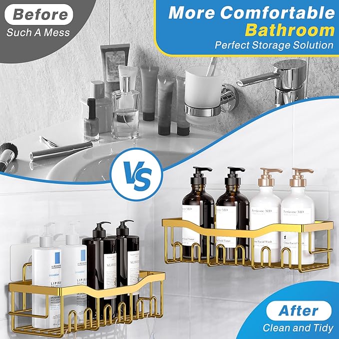 EUDELE 5-Pack Rustproof Stainless Steel Shower Caddy ??No Drill Adhesive Bathroom Organizer with Large Capacity, Spacious Shower Shelves for Inside Shower, Kitchen & Home Decor Storage-XL Size