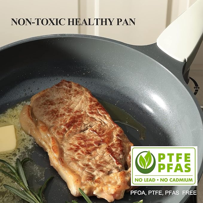 PRICUSIS Nonstick Ceramic Frying Pan with Lid, 8/10/12 Inch, Metal Utensil Safe, PFOA & PFAS Free, Scratch & Stain Resistant Skillet, Oven & Dishwasher Safe, Induction Compatible ??Gray (12-Inch)