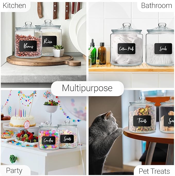 Le?셱aze 3pc Canister Sets for Kitchen Counter + Labels & Marker - Glass Cookie Jars with Airtight Lids - Food Storage Containers with Lids Airtight for Pantry - Flour, Sugar, Coffee, Christmas gift.