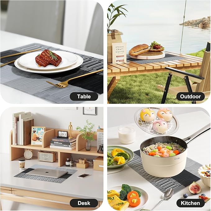 flohar Placemats Set of 12竊똍on-Slip PVC Weave Table Mats Easy to Clean竊똇eat Resistant Place Mats for Kitchen Dining Table Decoration Indoor Outdoor竊똁lack Gray