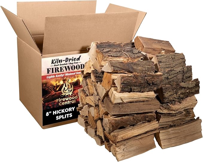 Firewood Central Kiln-Dried PA Hickory ??8??Splits (Approx 39.5 lb) ??Bold Smoking Wood for Pizza Ovens, BBQ & Fire Pits ??Easy Light, Low Smoke, USA Sourced