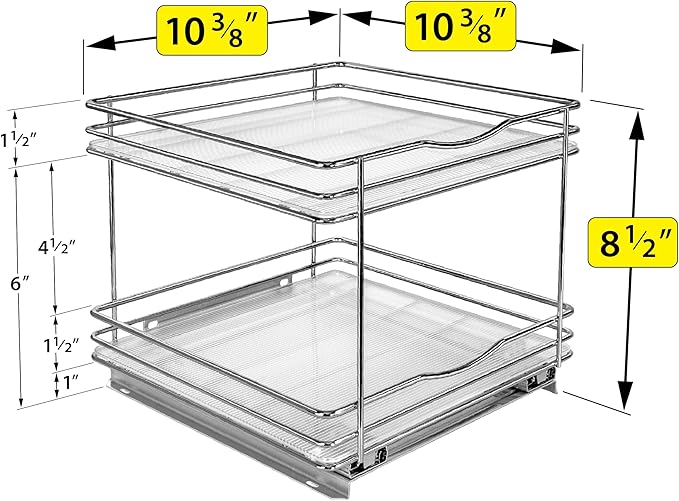 LYNK PROFESSIONAL짰 Pull Out Spice Rack Organizer for Inside Kitchen Cabinets - 10-3/8 inch Wide - Slide Out Drawer ??Chrome Sliding Spice Cabinet Organization Shelf Racks - 2 Tier