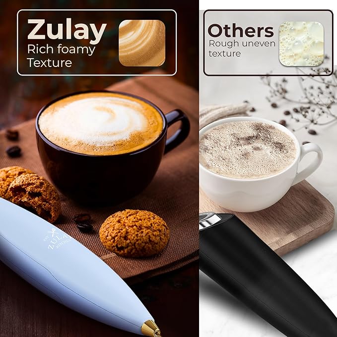 Zulay Kitchen Patented Tornado Triple Whisk Milk Frother with 4 Duracell Batteries ??Handheld Foam Maker for Coffee, Lattes, Matcha & Hot Chocolate ??Rich, Creamy Froth in Seconds