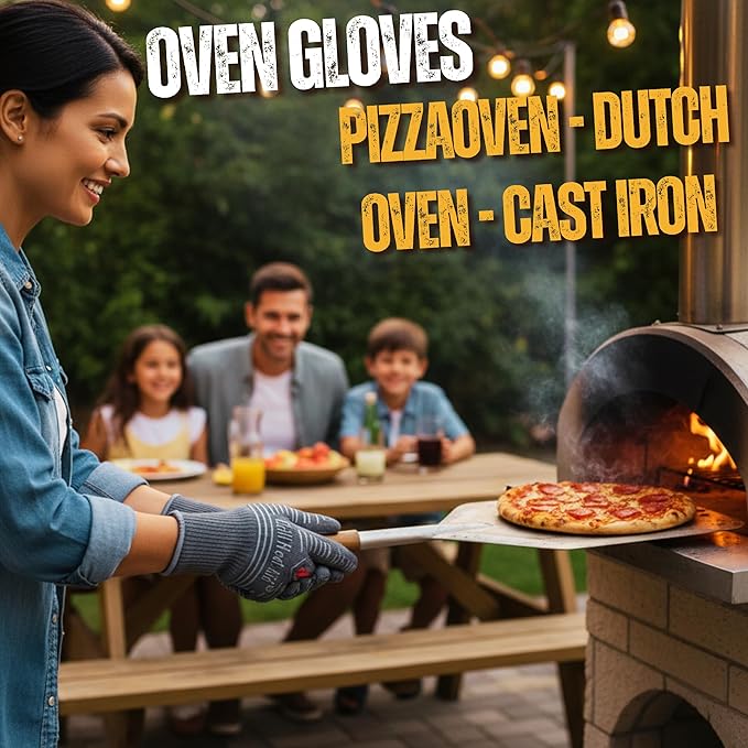 GRILL HEAT AID BBQ Grill Gloves 1472째F - Extreme Heat Resistant Oven Mitts for Grilling, Smoker & Fire Pit with Silicone Grip & EN407 Cut Resistance - Short Cuff, Dusky Gray