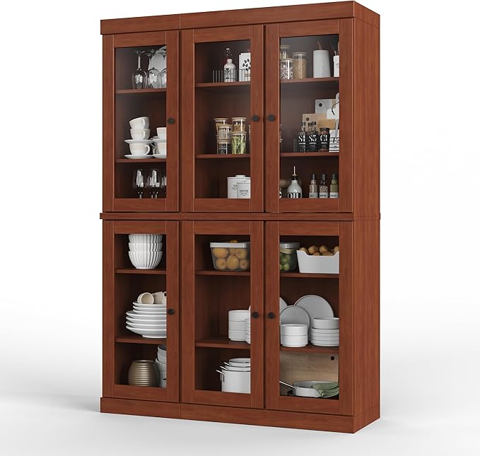 Palace Imports 100% Solid Wood 48.5" Pantry China Cabinet with Clear Glass Doors and Adjustable Shelves (Mocha)