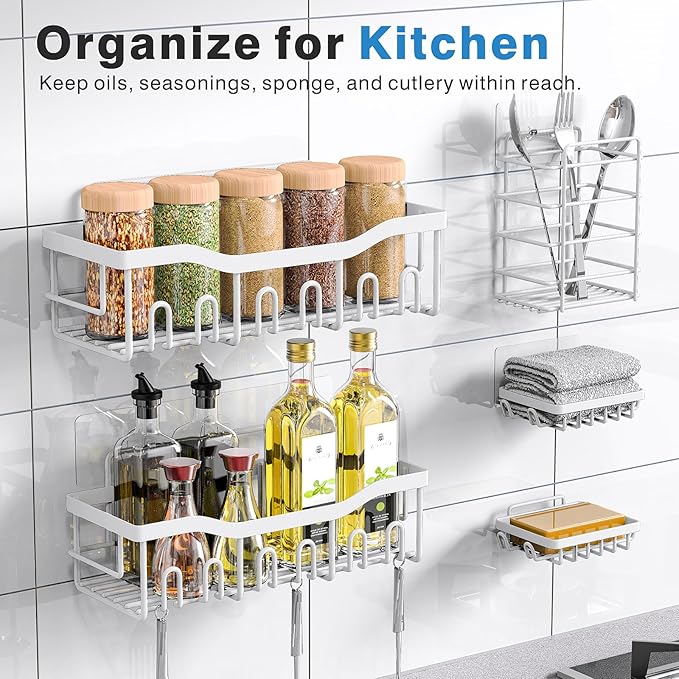 EUDELE 5-Pack Rustproof Stainless Steel Shower Caddy ??No Drill Adhesive Bathroom Organizer with Large Capacity, Spacious Shower Shelves for Inside Shower, Kitchen & Home Decor Storage-XL Size