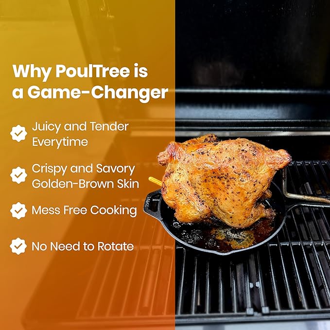 Chicken Penetrator Rod with Skillet Roaster ??for Juicy Meat & Crispy Skin ??for Grill, Oven & Smoker ??Rotisserie-Style with no Spin ??Auto Convection - Skillet Included