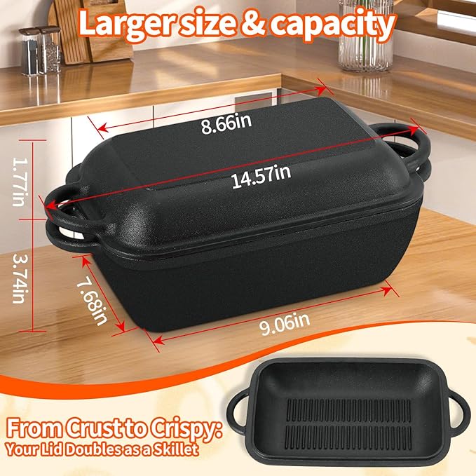 6.35 Qt Oval Cast Iron Dutch Oven for Bread Baking, Bread Baking Pan with Lid includes Bread Baking Supplies, Multi-Functional Sourdough Baking Kit for Frying and Braising