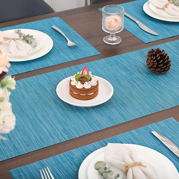 Myir JUN Table Runner, Vinyl Table Runner Indoor Arbitrarily Cropped Runner for Table Heatproof for Home Party (Blue, 15 x 94 inch)