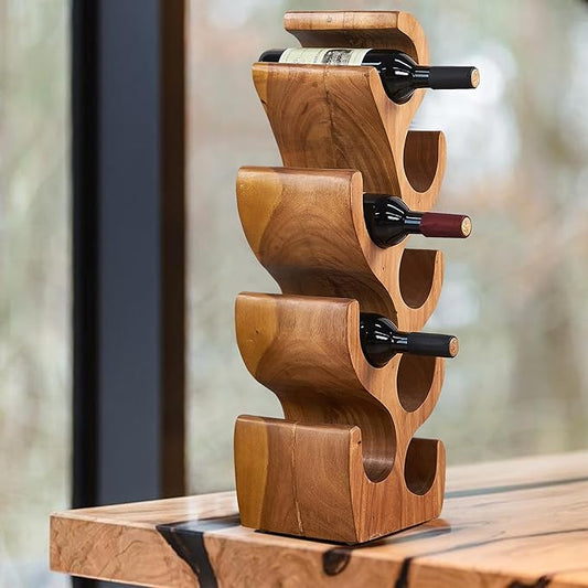8 Bottle Wood Brown Wine Rack Tabletop Cabinet 27.5" Height Handmade Rustic Wooden Wine Rack Countertop Bottle Holder Stand Kitchen Cellar Storage Bar Corner Freestanding Home Christmas Decor