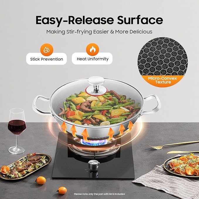 12 inch Frying Pan Nonstick with Lid Stainless Steel PFOA Free Cookware Dishwasher Induction Oven Broiler Safe, Non Stick Stainless Steel Skillets Compatible with All Cooktops