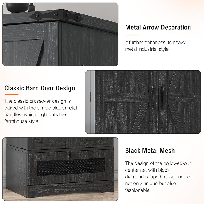 Kitchen Pantry Cabinet, Pantry Storage Cabinet with Adjustable Shelves and Drawer, Kitchen Buffet Cupboards Storage Shelf for Home Office Use (Black, 16" D x 24" W x 55" H)