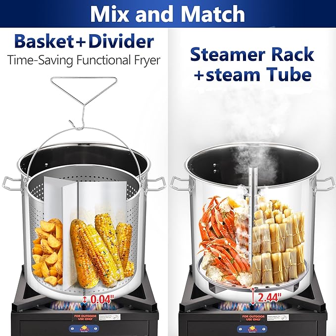ARC 100-quart Large Stainless Steel Stockpot for Seafood Boiler Crawfish Pot with Basket and Steamer Rack, Outdoor Cooking Pot for Crab Lobster Shrimp Boiling, and Tamales Steamer, 25 Gal