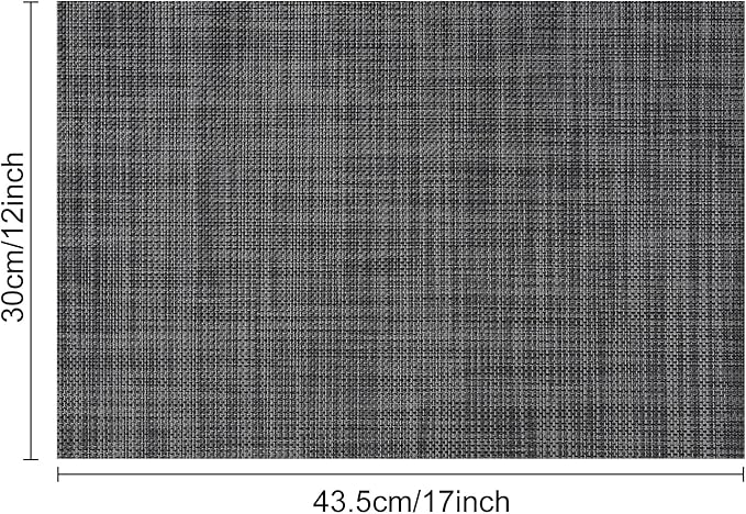 Myir JUN Placemats Set of 6, Vinyl Woven Placemats Place Mats Indoor Washable Table Mats Non-Slip Place mats for Dining Table (Dark Gray-Black, Set of 6)